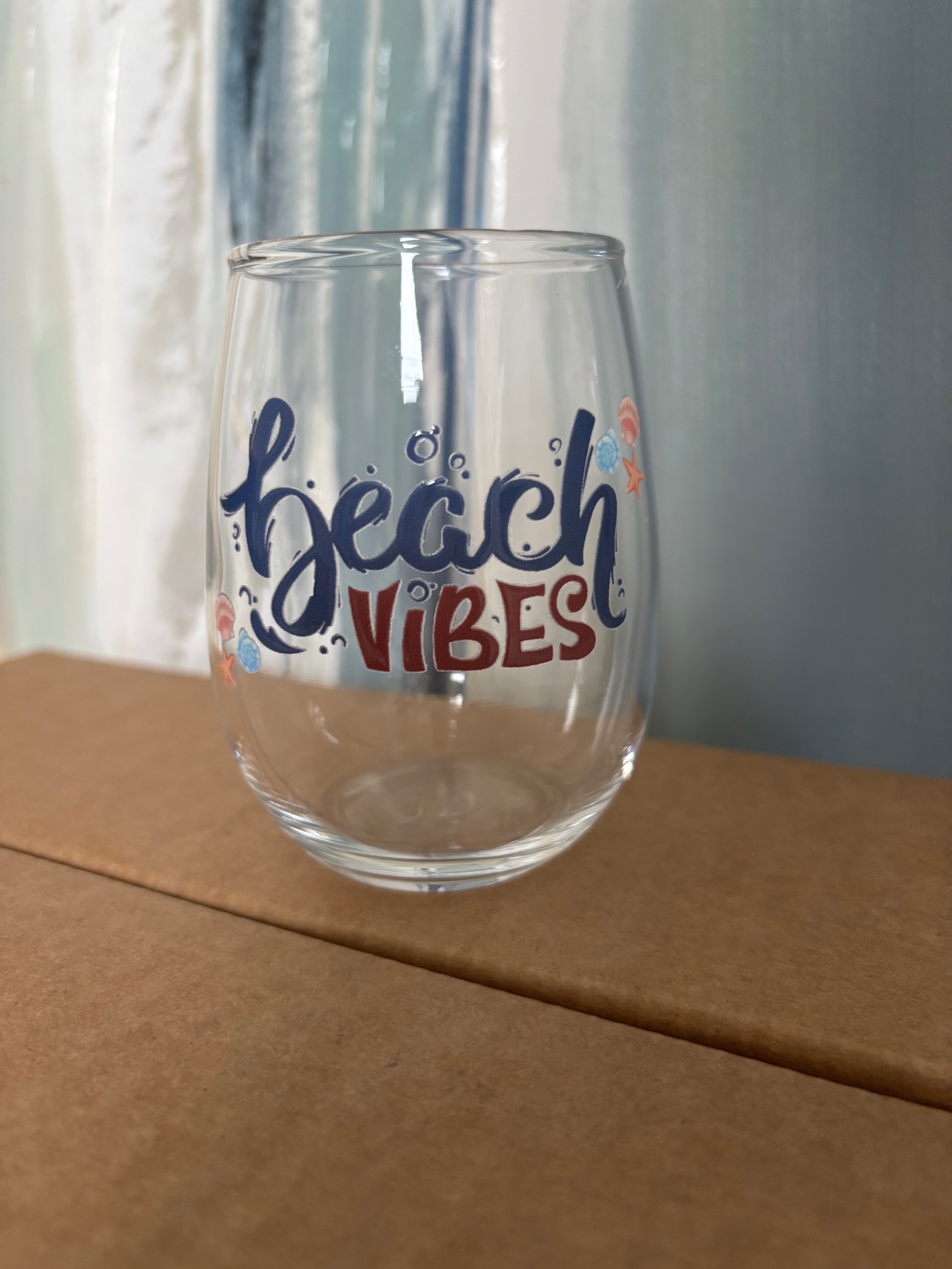 Beach Vibes Stemless Wine Glass (Size 8.5oz)