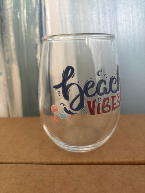 Beach Vibes Stemless Wine Glass (Size 8.5oz)