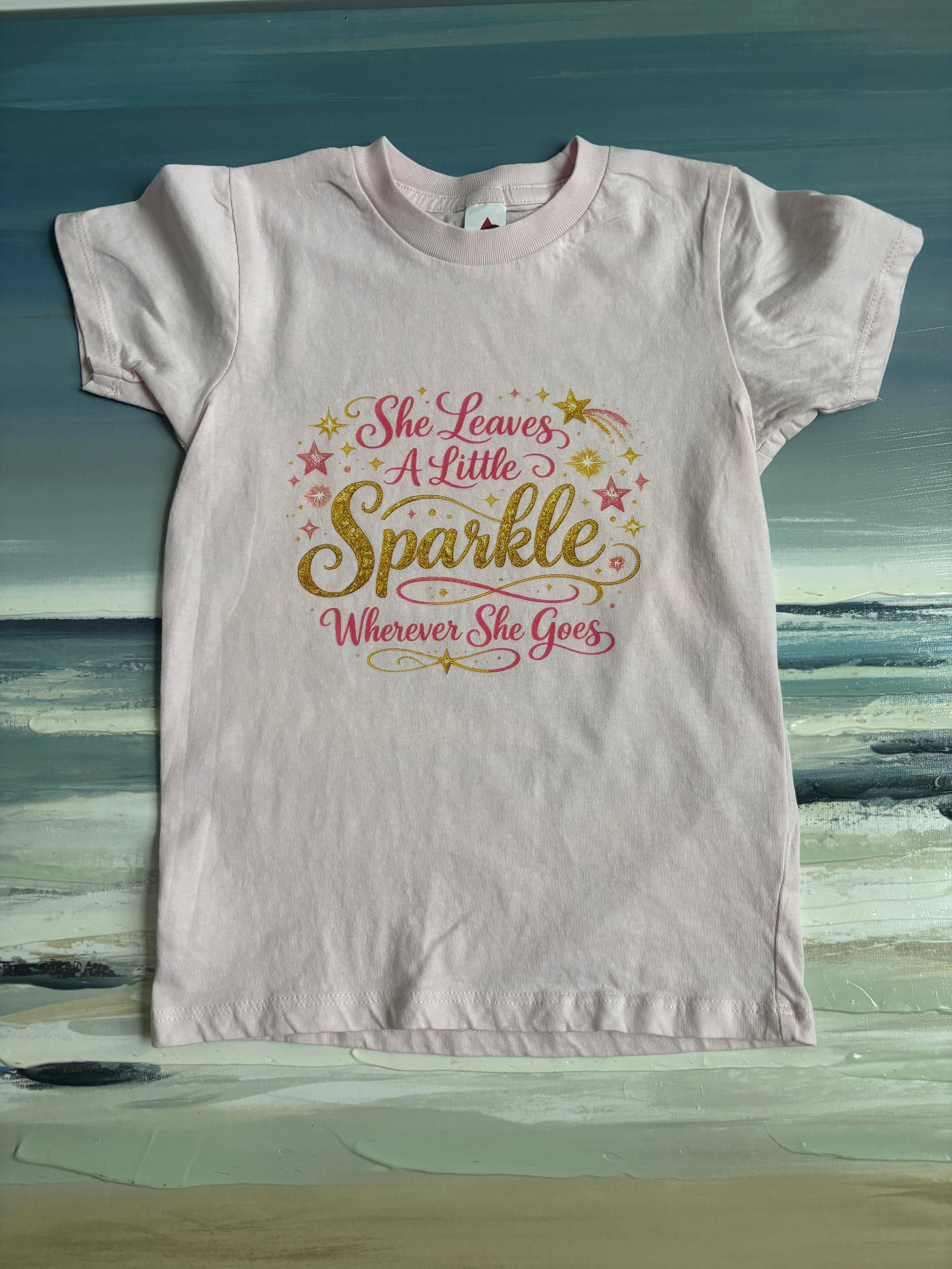 Girl Sparkle T-Shirt Youth X-Small Light Pink (Size 5-6)